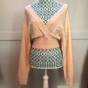 Deep Plunge Tan Crop Sweater